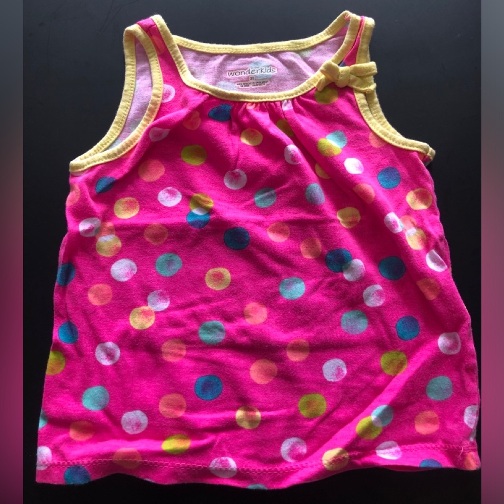 Wonderkids 3T Bright Pink Polka Dot Tank with Yellow Trim